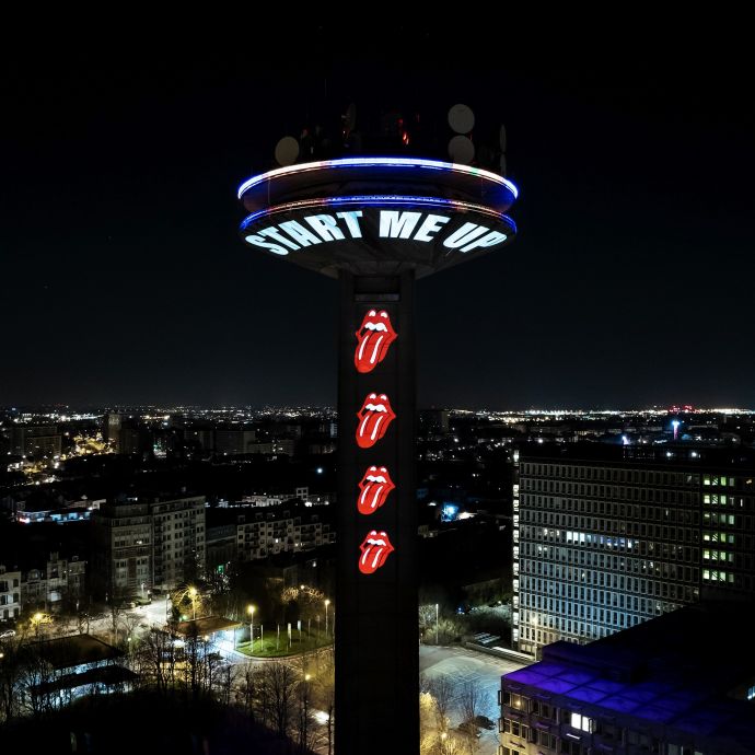 Projections The Rolling Stones at VRT broadcastingtower in Brussels